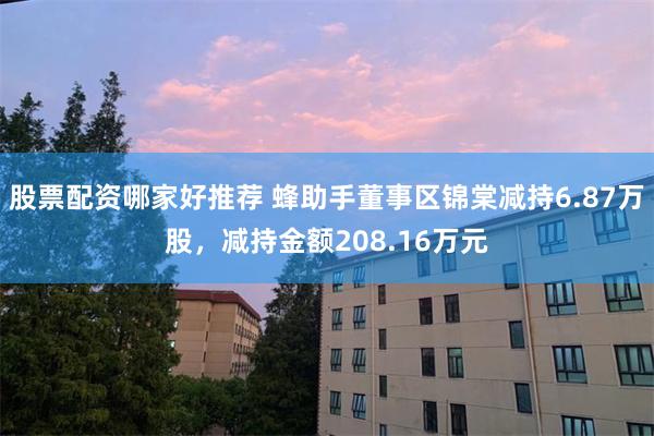 股票配资哪家好推荐 蜂助手董事区锦棠减持6.87万股，减持金额208.16万元